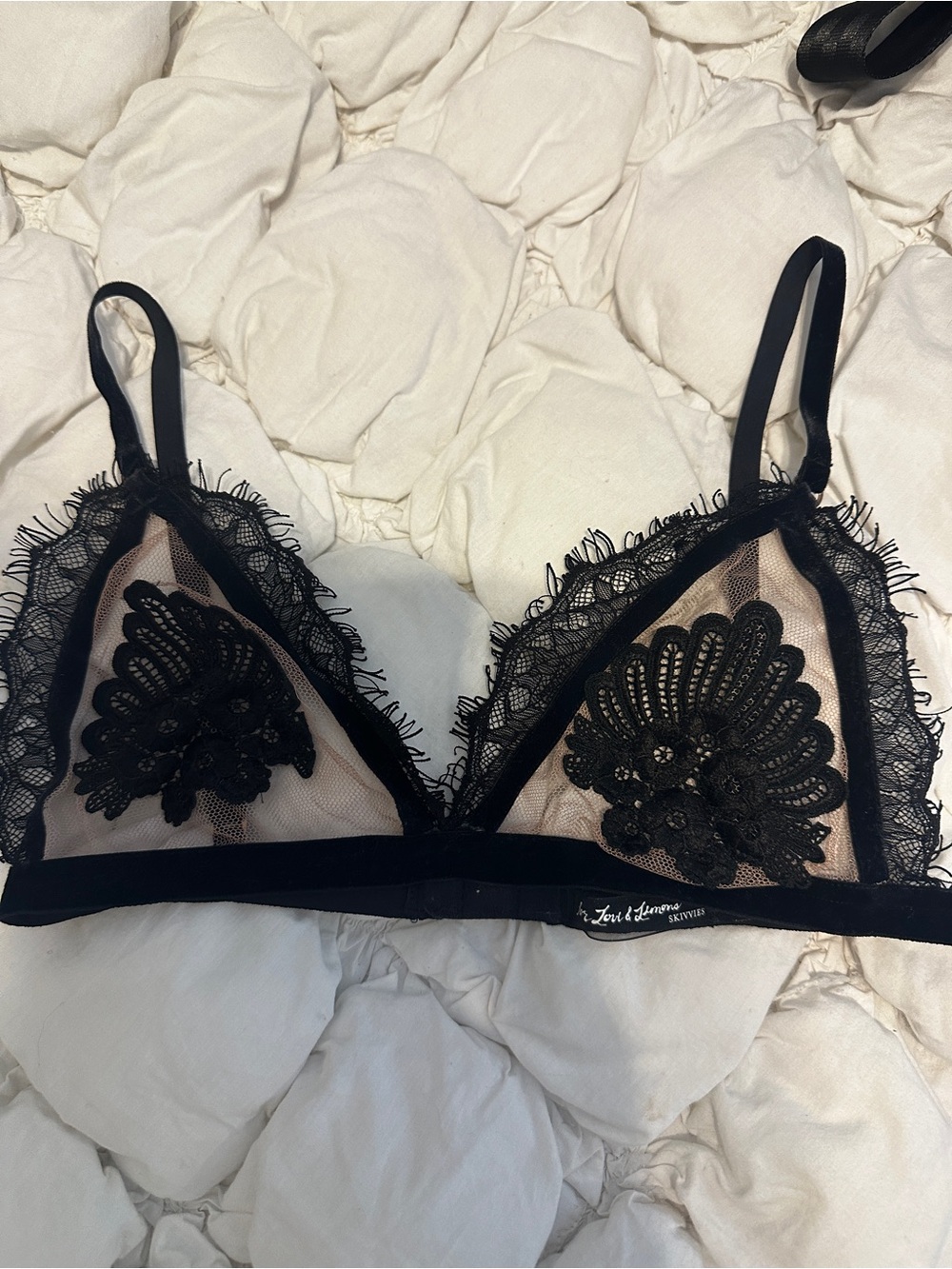 For Love & Lemons Black Sheer Applique Triangle Bralette